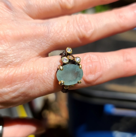 Aquamarine & Amethyst Sterling ring sz8 - Picture 3 of 7